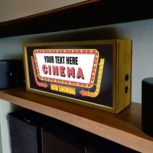 Personalised Cinema Now Showing LED Light Box Wood Room Sign Product Gallery Image