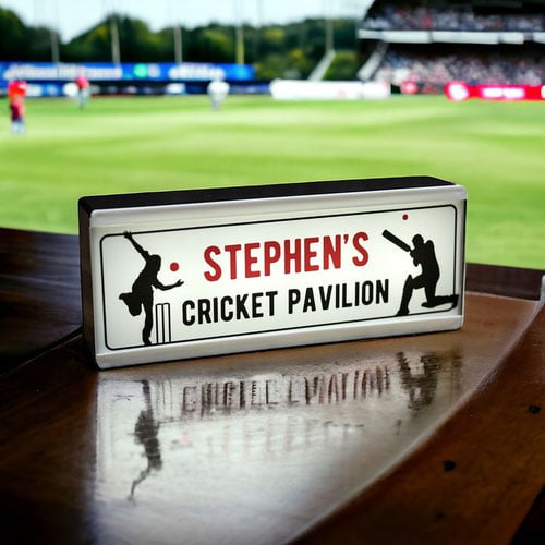 Personalised Cricket Pavilion LED Light Box Room Sign Product Gallery Image