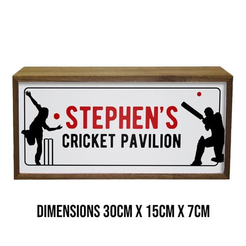 Personalised Cricket Pavillion LED Light Box Wood Room Sign Product Gallery Image