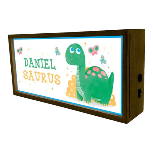 Personalised Dino Saurus Nursery LED Light Box Wood Room Sign Product Gallery Image