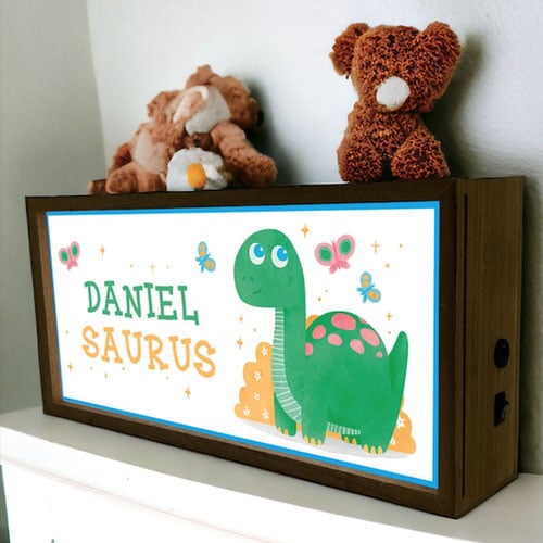 Personalised Dino Saurus Nursery LED Light Box Wood Room Sign Product Gallery Image
