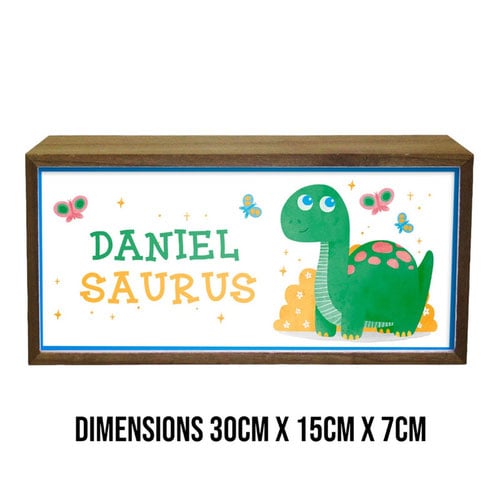 Personalised Dino Saurus Nursery LED Light Box Wood Room Sign Product Gallery Image