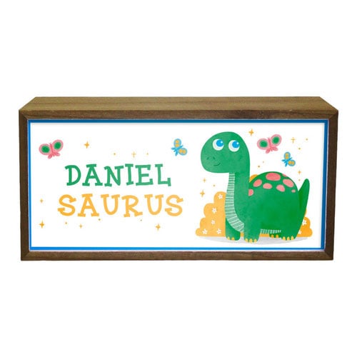 Personalised Dino Saurus Nursery LED Light Box Wood Room Sign Product Gallery Image