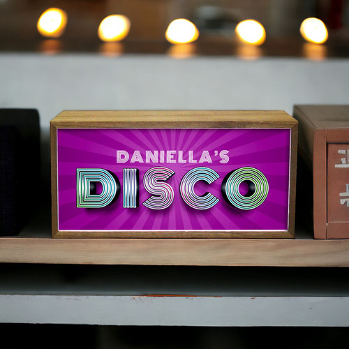 Personalised Disco Fever LED Light Box Wood Room Sign Product Gallery Image