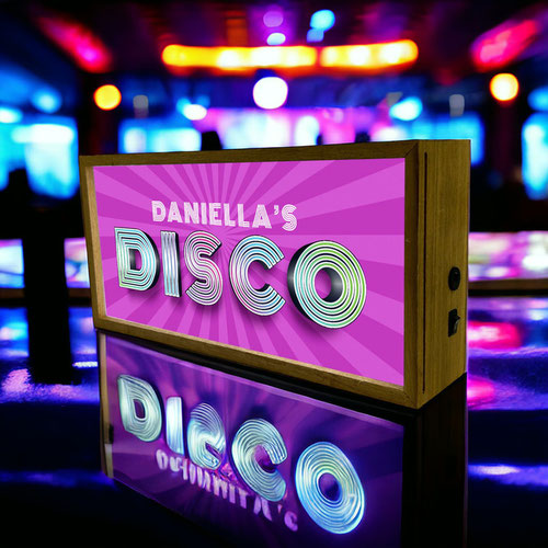 Personalised Disco Fever LED Light Box Wood Room Sign Product Gallery Image