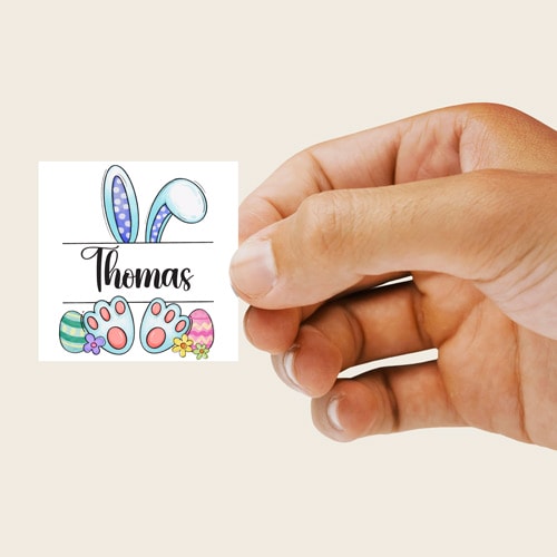 Personalised Easter Boy Bunny Square Stickers 95mm - Sheet of 4 Product Gallery Image