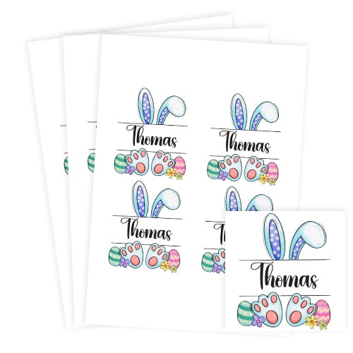 Personalised Easter Boy Bunny Square Stickers 95mm - Sheet of 4 Product Gallery Image