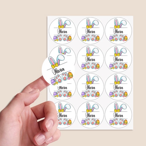 Personalised Easter Girl Bunny Round Stickers 60mm - Sheet of 12 Product Gallery Image