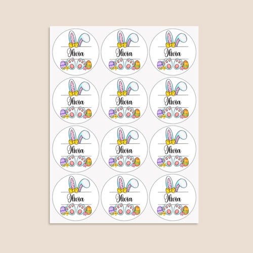 Personalised Easter Girl Bunny Round Stickers 60mm - Sheet of 12 Product Gallery Image