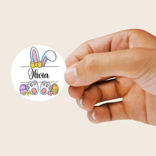 Personalised Easter Girl Bunny Round Stickers 60mm - Sheet of 12 Product Gallery Image