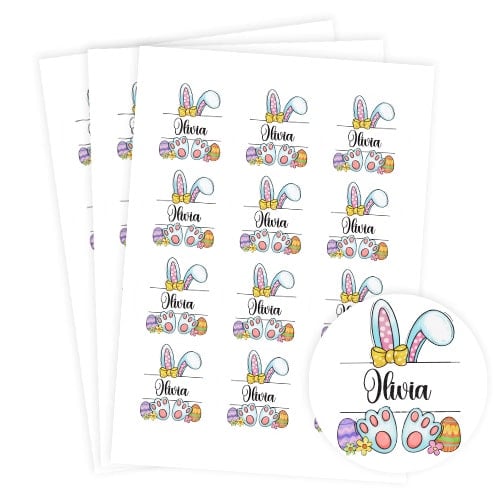 Personalised Easter Girl Bunny Round Stickers 60mm - Sheet of 12 Product Gallery Image