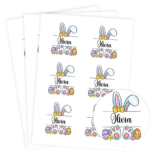 Personalised Easter Girl Bunny Round Stickers 88mm - Sheet of 6 Product Gallery Image