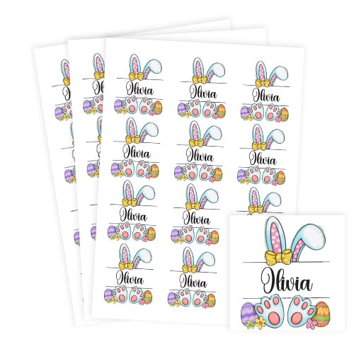 Personalised Easter Girl Bunny Square Stickers 65mm - Sheet of 12 Product Gallery Image