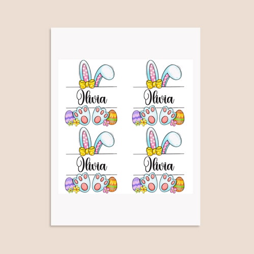 Personalised Easter Girl Bunny Square Stickers 95mm - Sheet of 4 Product Gallery Image