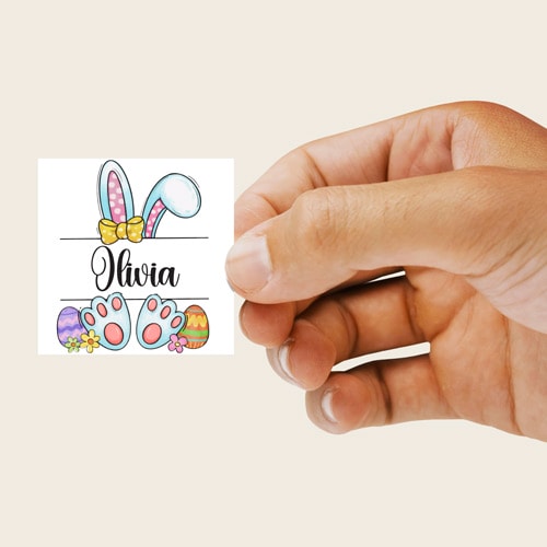 Personalised Easter Girl Bunny Square Stickers 65mm - Sheet of 12 Product Gallery Image