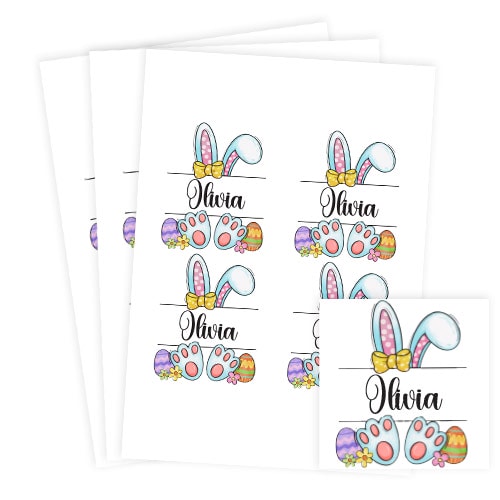 Personalised Easter Girl Bunny Square Stickers 95mm - Sheet of 4 Product Gallery Image