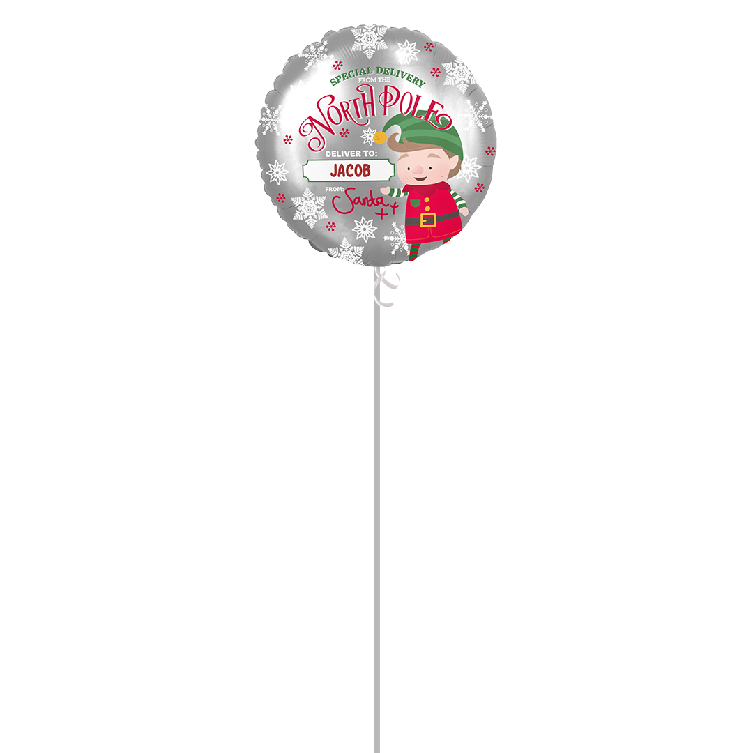 Personalised Elf Arrival Christmas Round Foil Balloon - Inflated Balloon In A Box Product Gallery Image