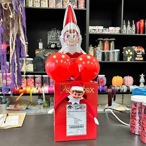 Personalised Elf Arrival in a Postbox Official Elf on the Shelf Christmas Inflated Balloon Display Product Gallery Image