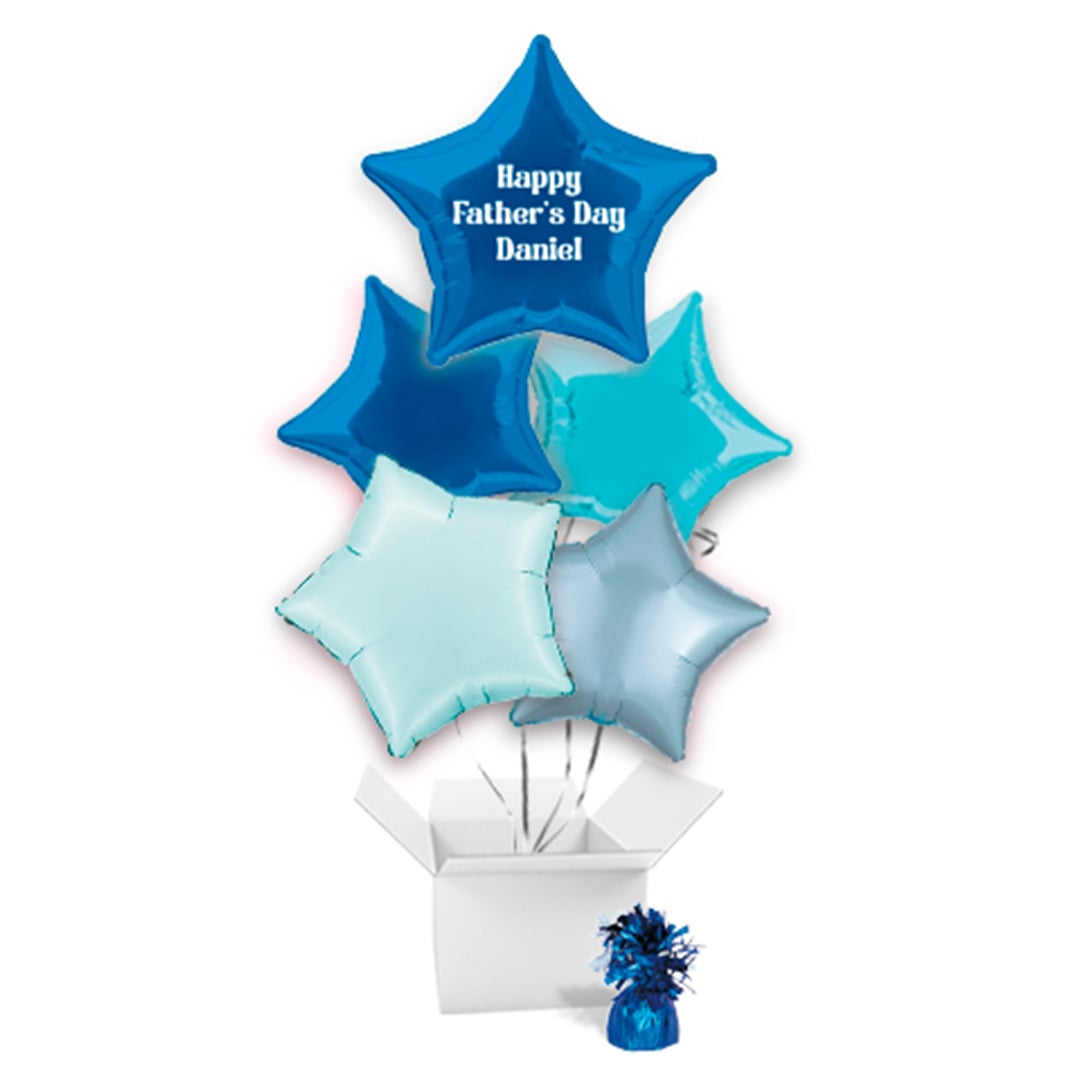 Personalised Father's Day Blue Star Foil Balloon - 5 Inflated Balloons In A Box