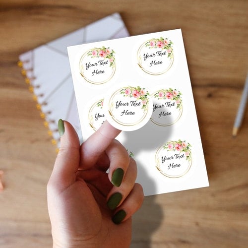 Personalised Floral Round Stickers 88mm - Sheet of 6 Product Gallery Image