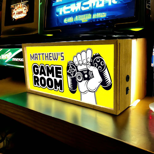 Personalised Game Room LED Light Box Wood Room Sign Product Gallery Image