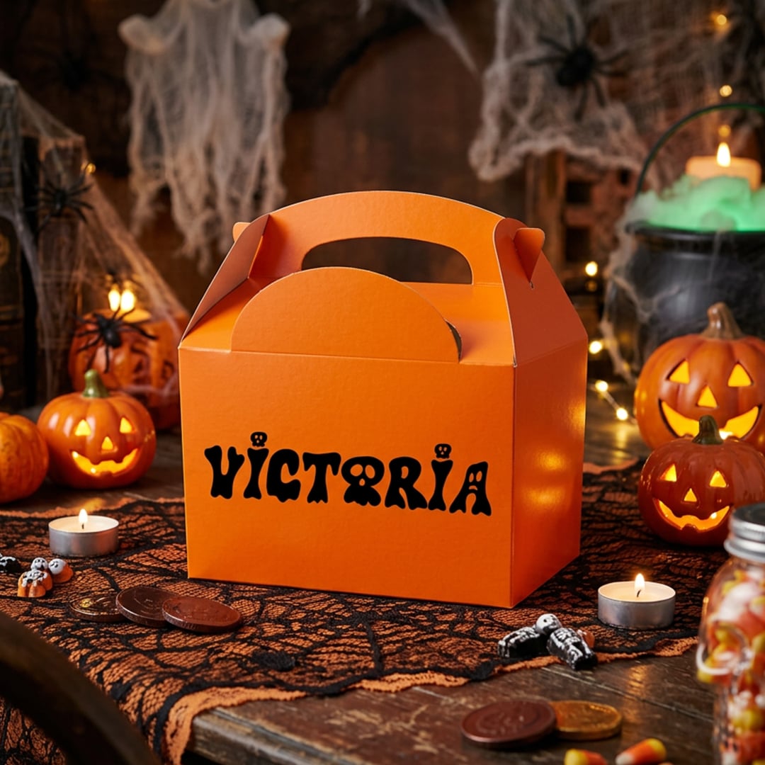 Personalised Ghostly Name Halloween Orange Party Paper Lunch Box