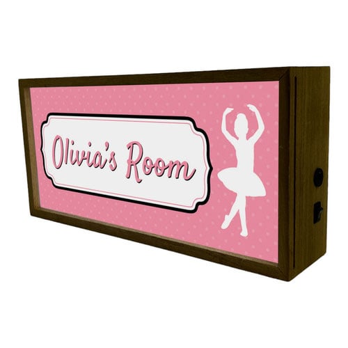 Personalised Girl's Room Ballet Dancer LED Light Box Wood Room Sign Product Gallery Image