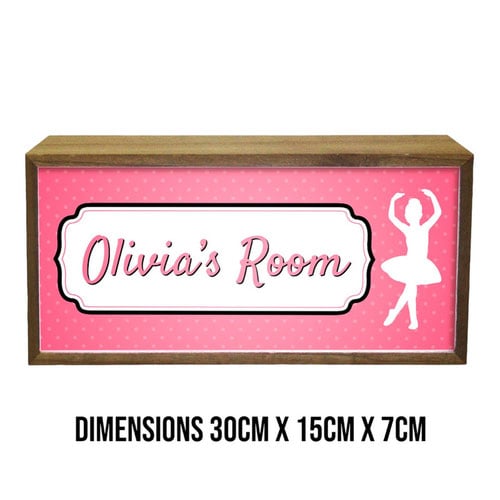Personalised Girl's Room Ballet Dancer LED Light Box Wood Room Sign Product Gallery Image