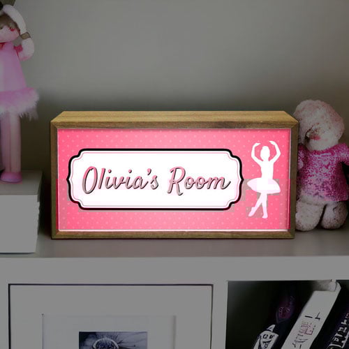 Personalised Girl's Room Ballet Dancer LED Light Box Wood Room Sign Product Gallery Image