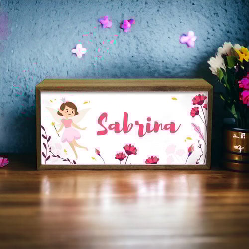 Personalised Girl's Room Fairy LED Light Box Wood Room Sign Product Gallery Image