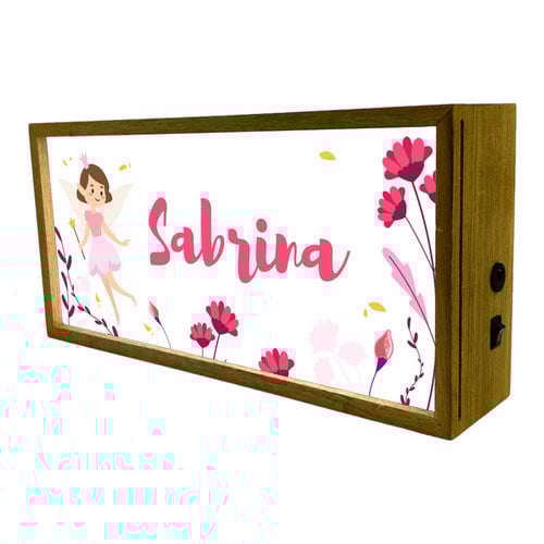Personalised Girl's Room Fairy LED Light Box Wood Room Sign Product Gallery Image