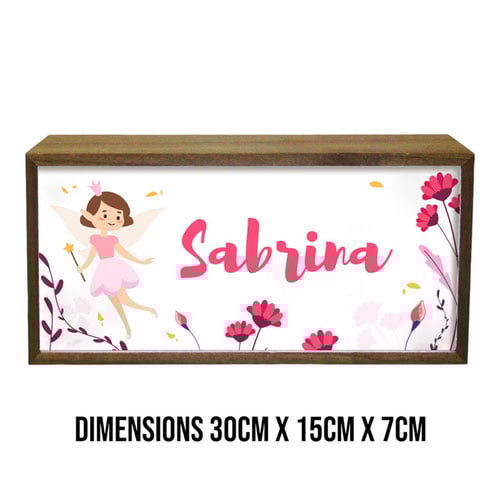 Personalised Girl's Room Fairy LED Light Box Wood Room Sign Product Gallery Image