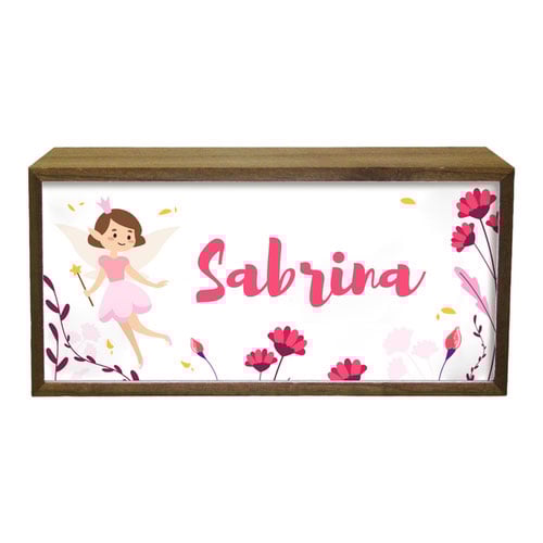 Personalised Girl's Room Fairy LED Light Box Wood Room Sign Product Gallery Image