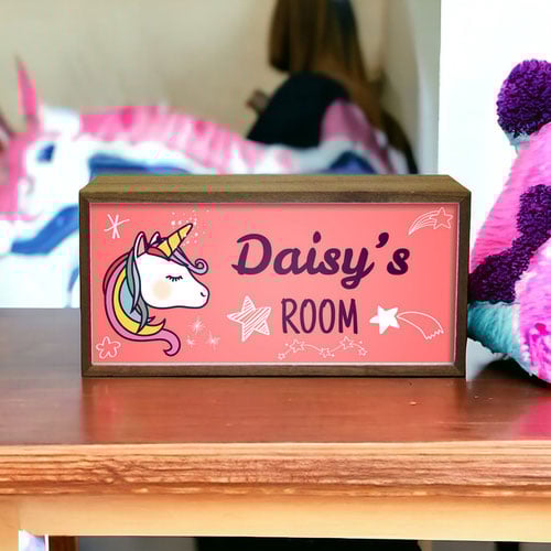 Personalised Girl's Room Unicorn LED Light Box Room Sign Product Gallery Image