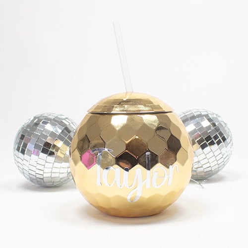 Personalised Gold Disco Ball Tumbler With Straw 500ml