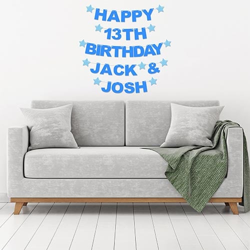 Personalised Happy 13th Birthday Name & Name Twins Recyclable Card Party Bunting Product Gallery Image