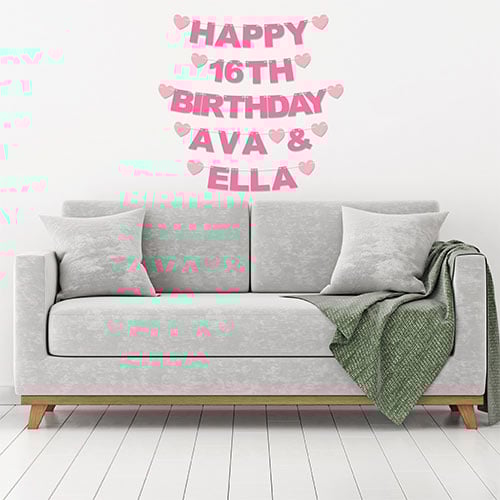 Personalised Happy 16th Birthday Name & Name Twins Recyclable Card Party Bunting Product Gallery Image