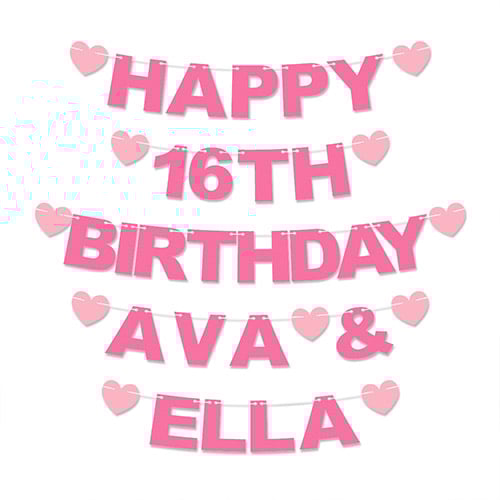 Personalised Happy 16th Birthday Name & Name Twins Recyclable Card Party Bunting Product Gallery Image