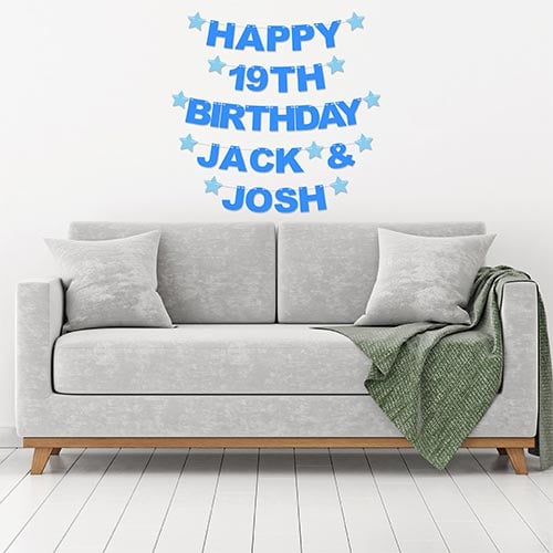 Personalised Happy 19th Birthday Name & Name Twins Recyclable Card Party Bunting Product Gallery Image
