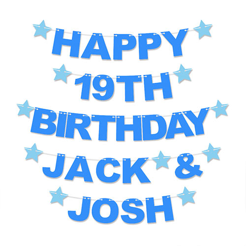 Personalised Happy 19th Birthday Name & Name Twins Recyclable Card Party Bunting Product Gallery Image