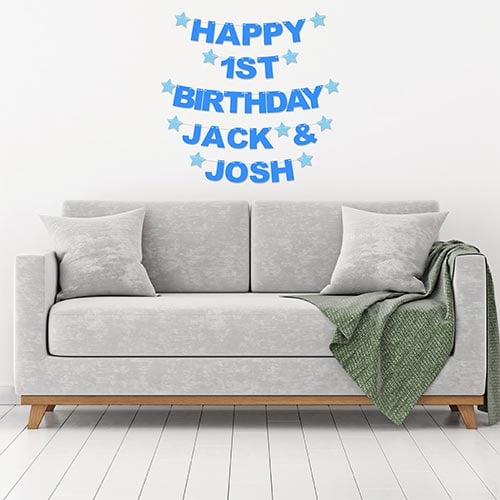 Personalised Happy 1st Birthday Name & Name Twins Recyclable Card Party Bunting Product Gallery Image