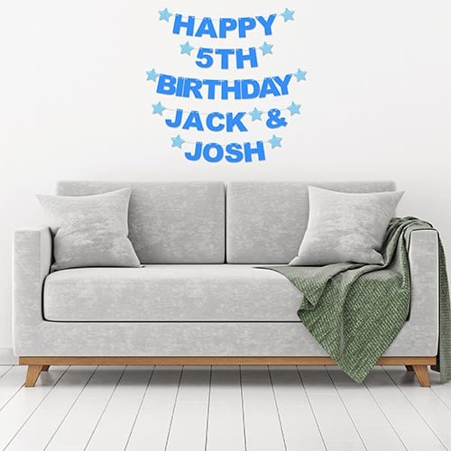 Personalised Happy 5th Birthday Name & Name Twins Recyclable Card Party Bunting Product Gallery Image