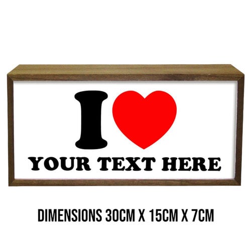 Personalised I Love Word LED Light Box Wood Room Sign Product Gallery Image