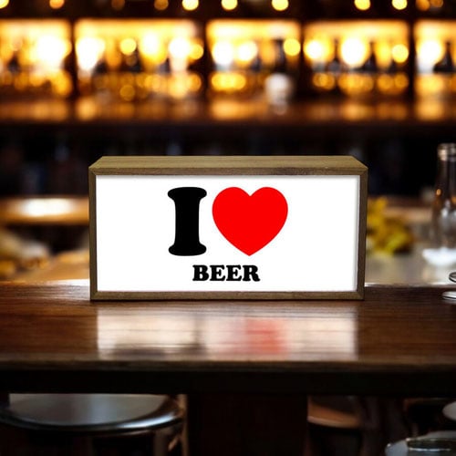 Personalised I Love Word LED Light Box Wood Room Sign Product Gallery Image