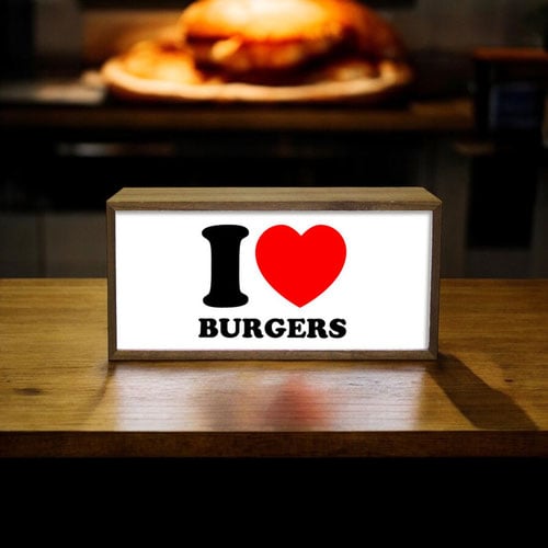 Personalised I Love Word LED Light Box Wood Room Sign Product Gallery Image