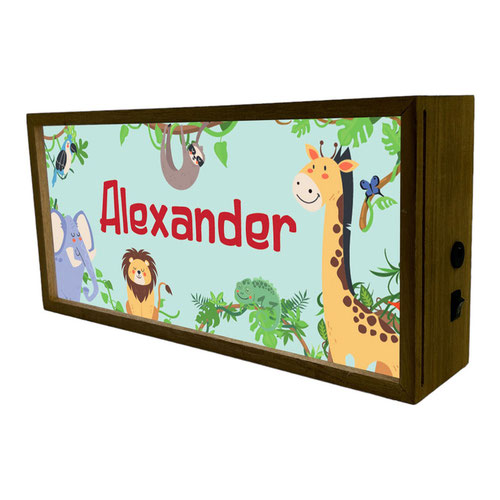 Personalised Jungle Animals LED Light Box Wood Room Sign Product Gallery Image