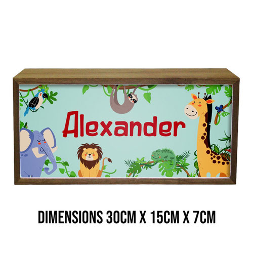 Personalised Jungle Animals LED Light Box Wood Room Sign Product Gallery Image
