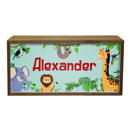 Personalised Jungle Animals LED Light Box Wood Room Sign Product Gallery Image