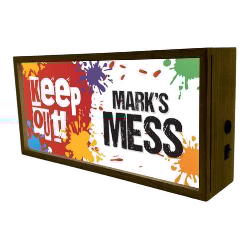 Personalised Keep Out Play Room Mess LED Light Box Wood Room Sign Product Gallery Image