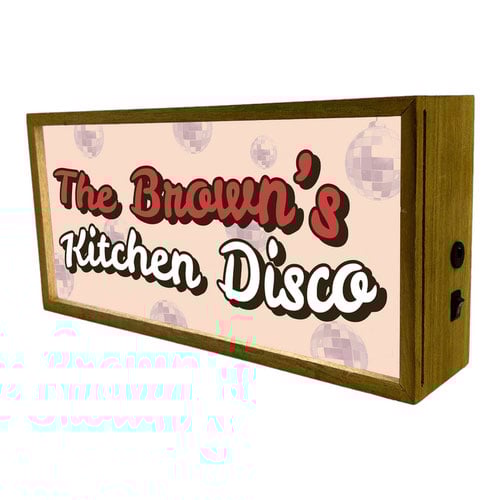 Personalised Kitchen Disco LED Light Box Wood Room Sign Product Gallery Image